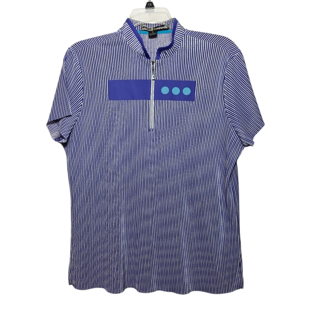 Jamie Sadock Purple And White Striped Golf Tennis Shirt Quarter Zip XL EUC